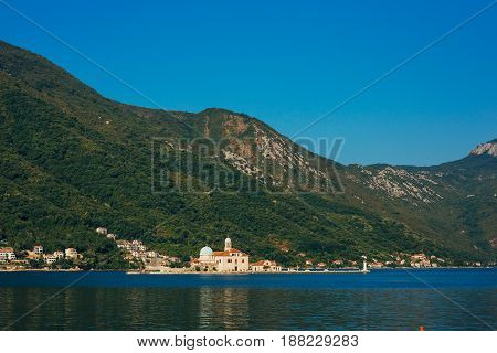 The island of Gospa od Skrpela in the Boko-Kotorsky Gulf near the town of Perast in Montenegro.