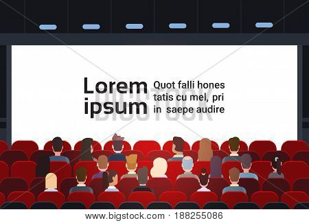 People Sit Cinema Hall Back Rear View Looking Ar Screen With Copy Space Flat Vector Illustration