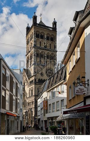 NEUSS, GERMANY - APRIL 04, 2016: Quirinus Muenster is a famous church in Neuss.
