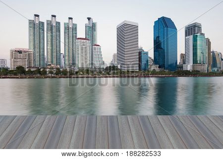 City office buildig water front opening wooden floor