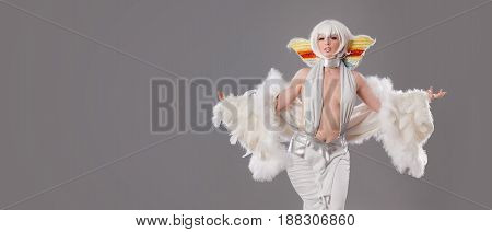 Glamour And Sensual Disco Queen Lady In Luxury White Costume