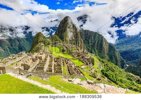 Machu Picchu Peru. UNESCO World Heritage Site. One of the New Seven Wonders of the World