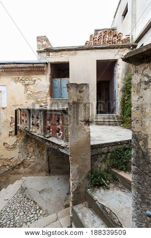 the narrow streets of the mountain town of Baunei in Italy, Sardinia