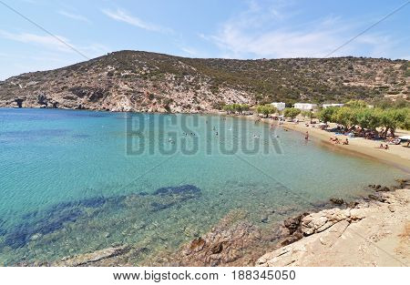 SIFNOS GREECE, AUGUST 23 2016: landscape of Faros beach at Sifnos island Cyclades Greece. Editorial use.