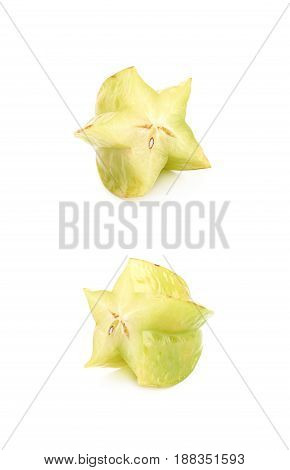 Sliced carambola starfruit fruit isolated over the white background