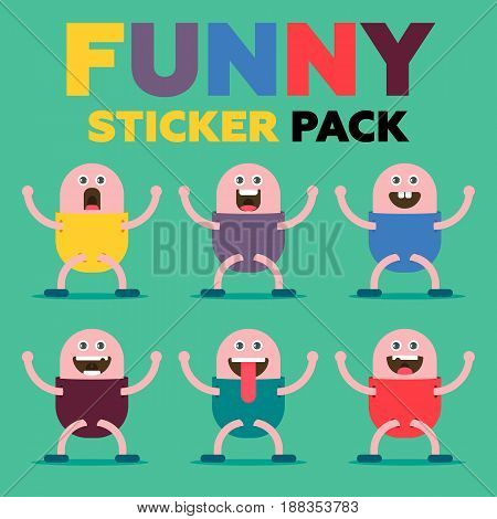 FUNNY STICKER PACK. Unique Emoticon Collection vector Illustration