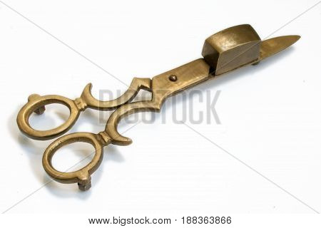 Antique brass candle snuffer wick trimmer scissors