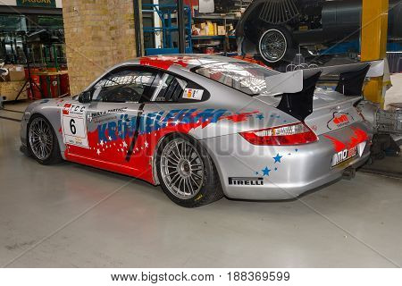 BERLIN GERMANY - MAY 17 2014: Sports car Porsche 996 GT3 RSR. Carrera Cup Germany. 27th Oldtimer Day Berlin - Brandenburg