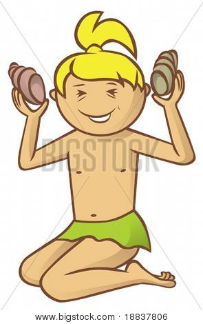 สาว cockleshells บนชายหาด