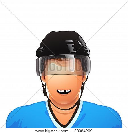 illustration of hockey player smiling without tooth isolated on white background