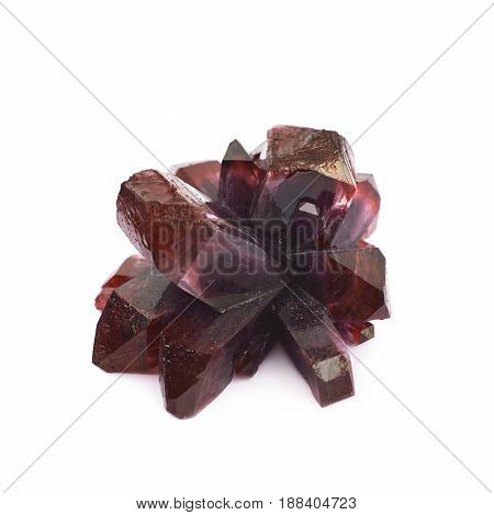 Grown crystal of maroon colored salt isolated over the white background
