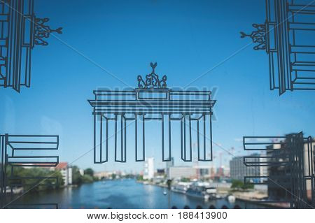 Berlin Skyline Through Subway Train Window With Brandenburger Tor (brandenburg Gate ) Symbol