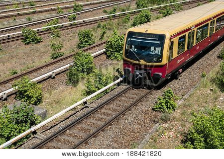 S-bahn Train On Multi Lane Rail / Railroad Network At Berlin Olympiastadion