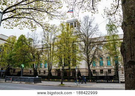 Historical Building On The Street Of Berlin City In Spring 2017