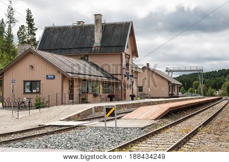 TOLGA NORWAY - AUGUST 10 2011: Railway train station in the small town of Tolga