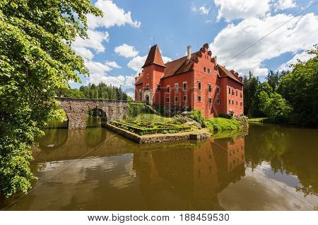 Red romantic castle Cervena Lhota in Czech republic Europe