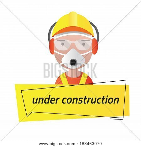 Message under construction. Head avatar of the builder's man. Editable eps10 Vector. Transparent background.