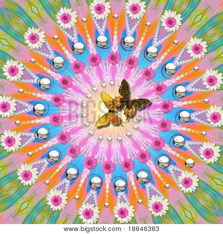 cyfrowo tworzone mandali pokoju w tradycji flower power