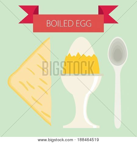 Vector Breakfast soft Boiled Eggs Illustration simple flat design with banner and text