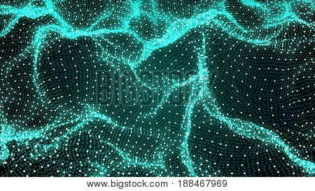 Digital Green Wave Particles Form Background Illustration