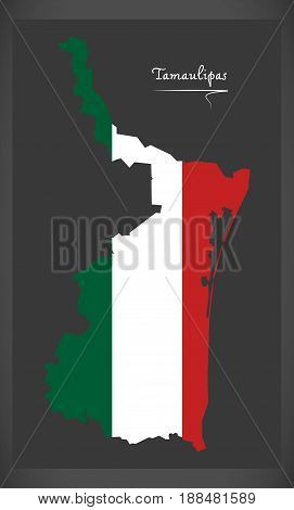 Tamaulipas Map With Mexican National Flag Illustration