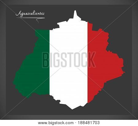 Aguascalientes Map With Mexican National Flag Illustration