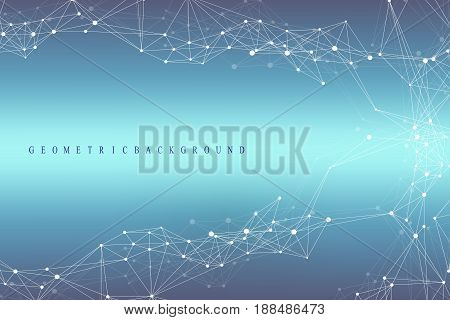 Geometric graphic background molecule and communication. Big data complex with compounds. Lines plexus, minimal array. Digital data visualization. Scientific cybernetic vector illustration