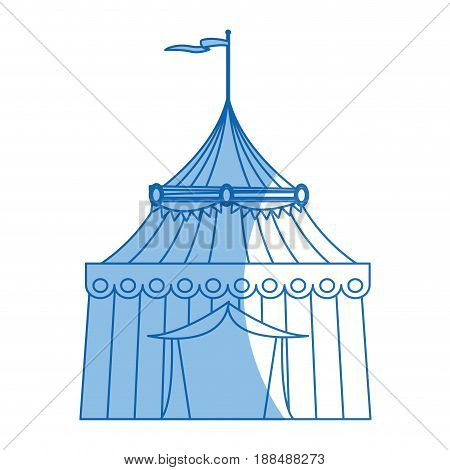 striped strolling circus marquee tent with flag vector illustration