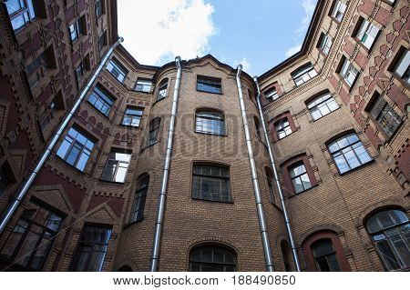Yard-well kind of bottom-up, typical architecture of old Saint Petersburg, Russia