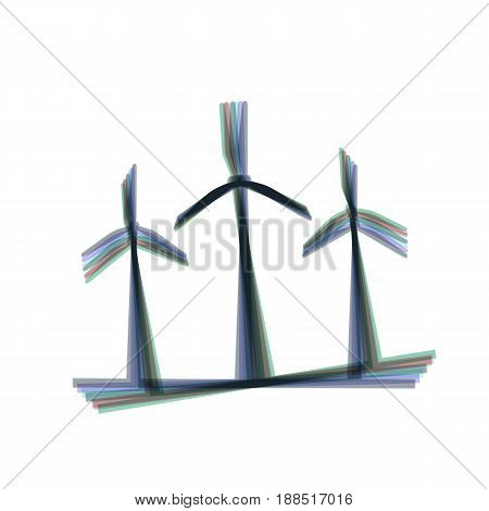 Wind turbines sign. Vector. Colorful icon shaked with vertical axis at white background. Isolated.