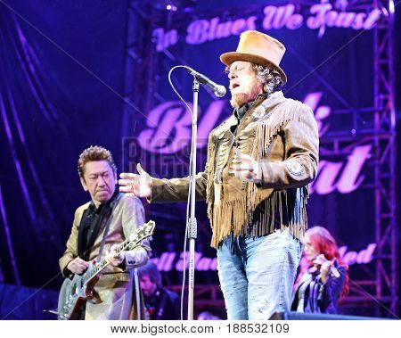 Verona VR Italy - May 1st 2017: Live Concert at Arena of Zucchero Fornaciari called Sugar an Italian singer with guitar player Tomoyasu Hotei