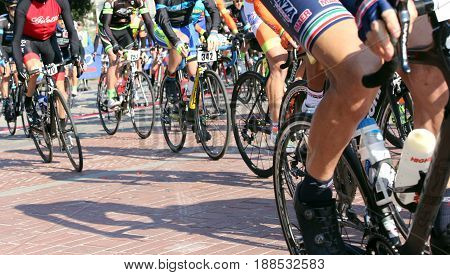 Vicenza, Vi, Italy - April 30, 2017: Cyclists With Racing Bikes During The Bicycle Race Called Granf