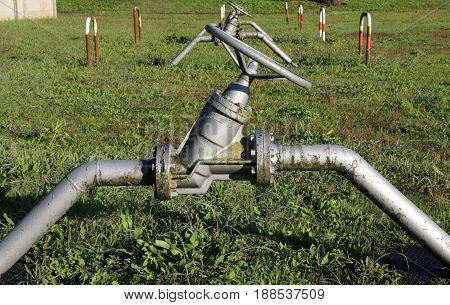 Valve In An Industrial Plant Photographed From Below
