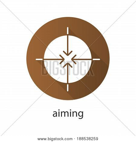 Aiming flat design long shadow icon. All direction arrows. Vector silhouette symbol
