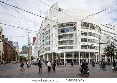 The Hague The Netherlands - August 7 2016: The Hague City Hall. It was designed by American architect Richard Meier. Street view
