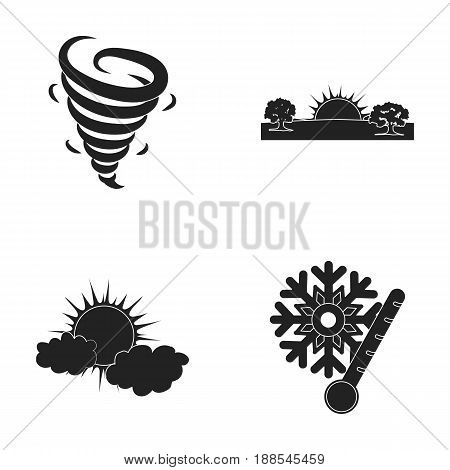 Tornado, sunrise, cloudiness, snow and frost. The weather set collection icons in black style vector symbol stock illustration .