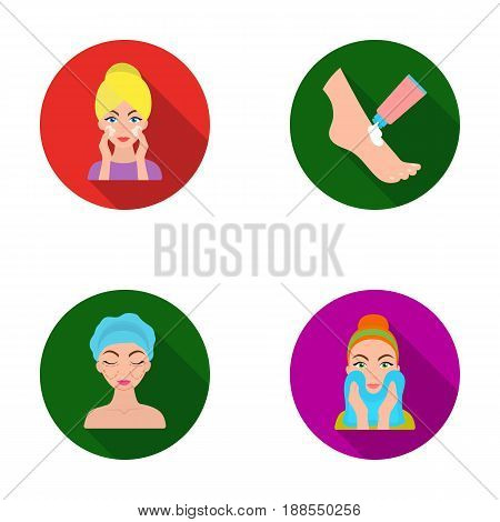 Face care, plastic surgery, face wiping, moisturizing the feet. Skin Care set collection icons in flat style vector symbol stock illustration .