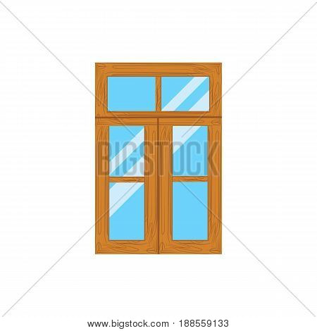 Wooden window frames view . Retro plastic windows. Flat windows