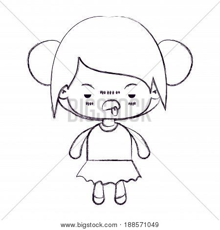 blurred thin silhouette of kawaii little girl with collected hair and facial expression unsavory vector illustration