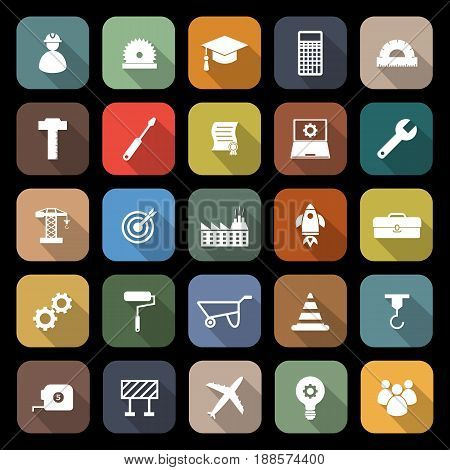 Engineering flat icons with long shadow, stock vector