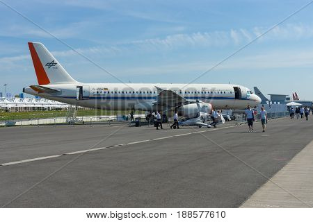 BERLIN GERMANY - MAY 21 2014: Airplane German Aerospace Center (DLR) - Airbus A320-232 ATRA (Advanced Technology Research Aircraft). Exhibition ILA Berlin Air Show 2014