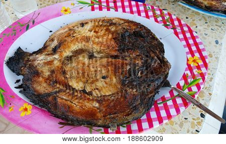 Prepared in fire grilled carp national fast food of Basra Iraq