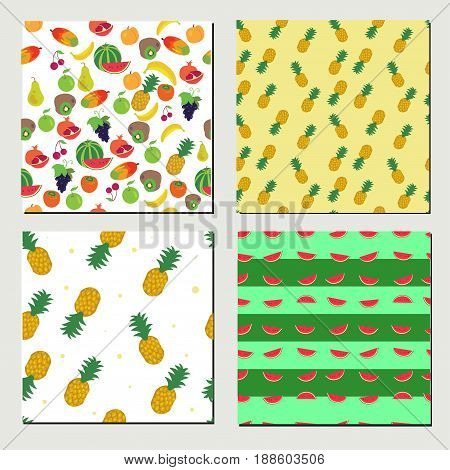 Set of seamless fruit pattern on white background on white background
