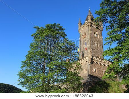 The 19 century tower ,'Wilhelmsturn', a famous landmark in Dillenburg, Hesse, in Germany.