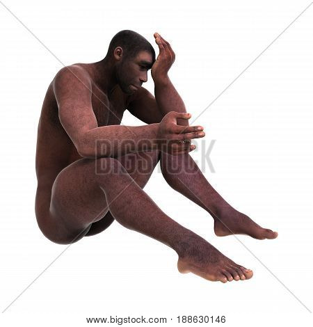 3D Rendering Homo Erectus On White