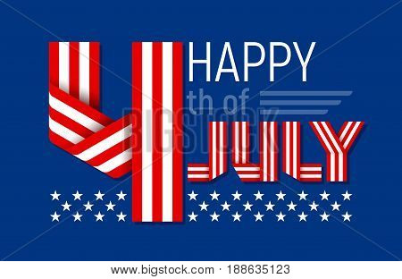 Happy 4th of July greeting card for USA Independence Day. Text made with interlaced ribbons with USA flag's stripes. Vector illustration.