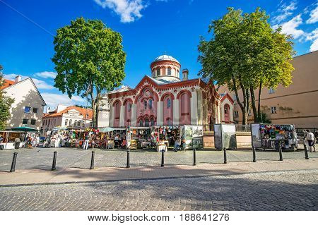 People And Street Market At Church Of St Paraskeva Vilnius