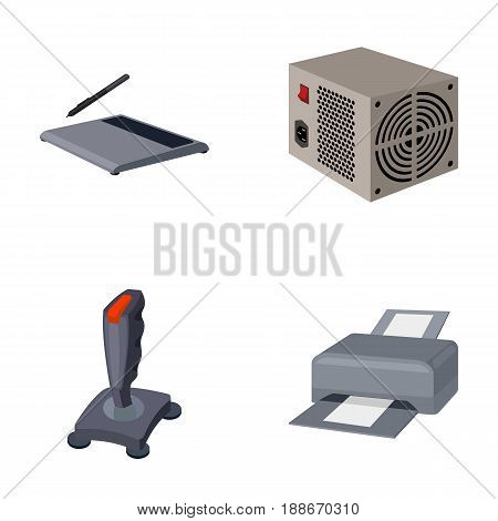 Power unit, dzhostik and other equipment. Personal computer set collection icons in cartoon style vector symbol stock illustration .