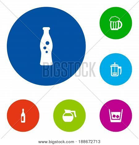 Set Of 6 Drinks Icons Set.Collection Of Fizzy Water, Hotdrink, Ice And Other Elements.