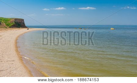 Summer panoramic landscape with Kakhovka Reservoir located on the Dnepr River Ukraine